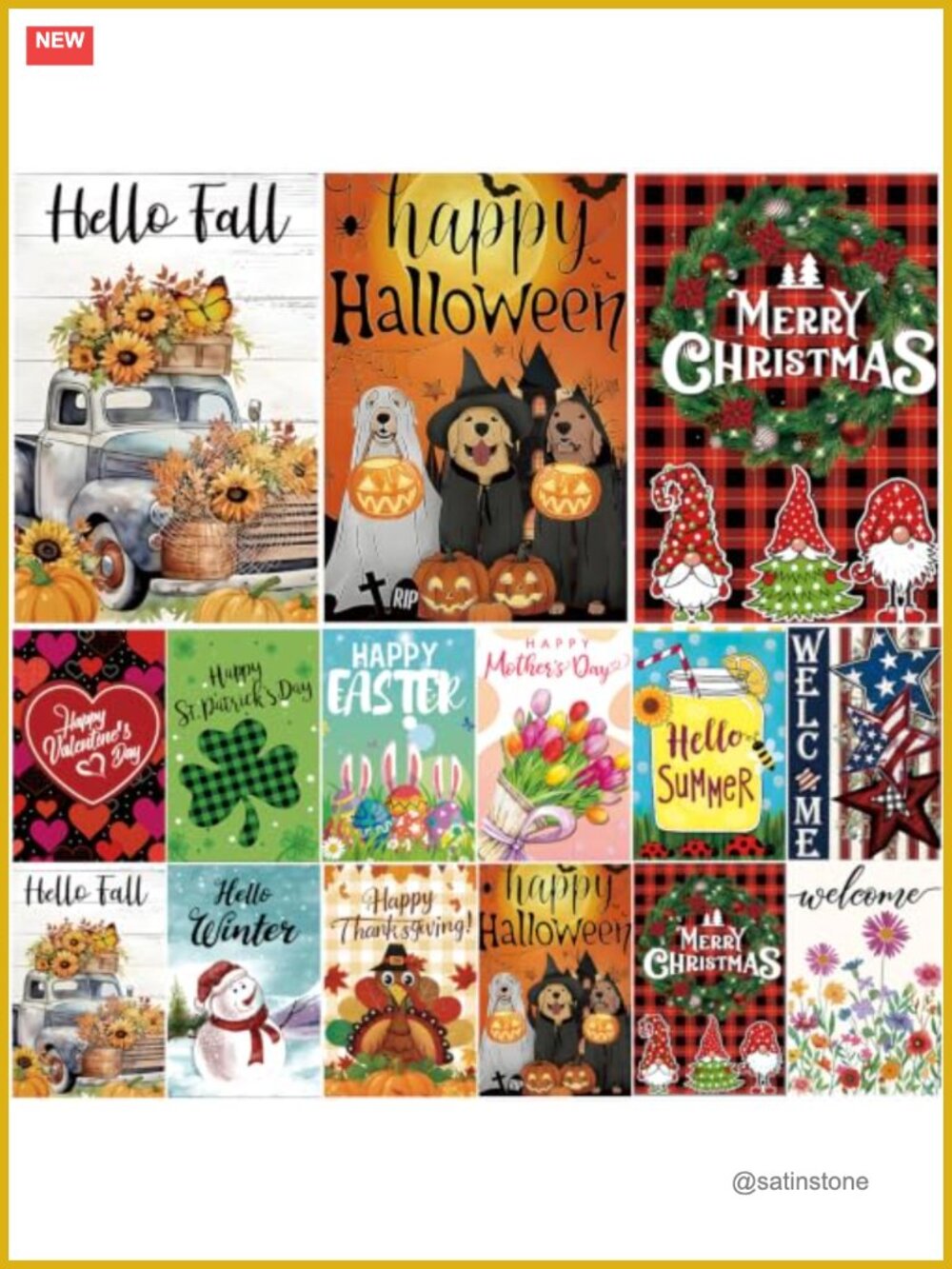 Seasonal Garden Flags Set of 12 Double Sided 12x18 Inch Outdoor Yard Decor
